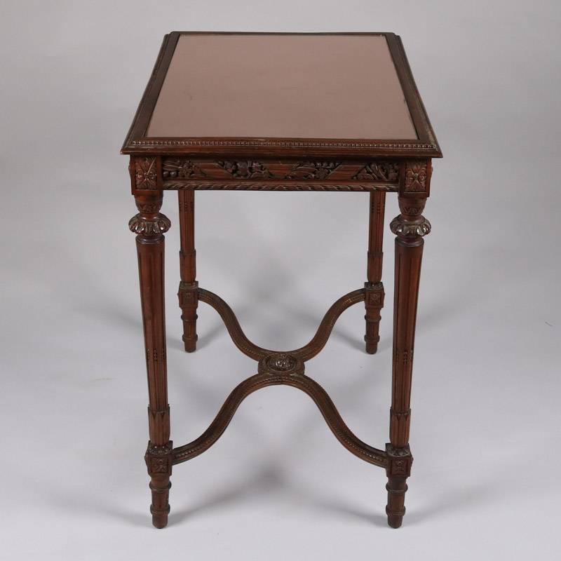 Hand-Carved Antique French Louis XVI Style Heavily Carved Walnut Side Table, 19th Century