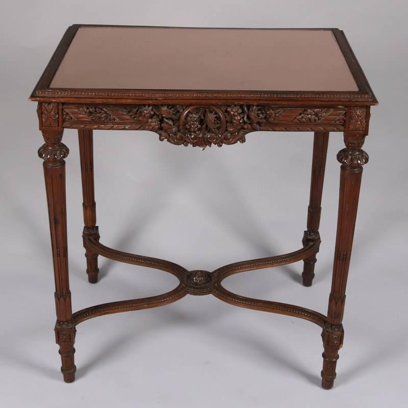 Antique French Louis XVI Style Heavily Carved Walnut Side Table, 19th Century In Good Condition In Big Flats, NY