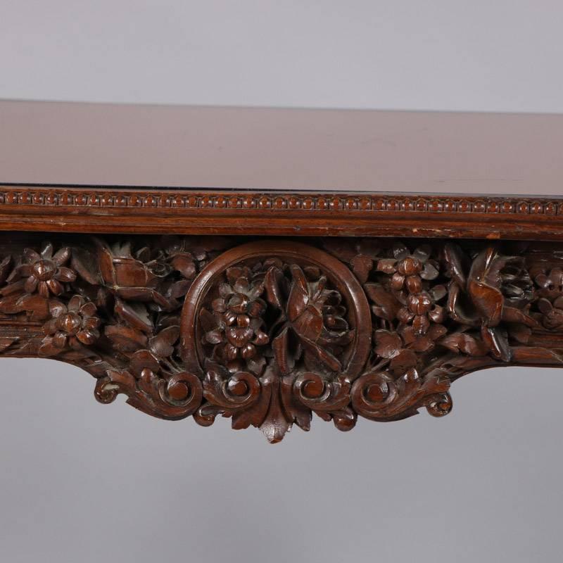Antique French Louis XVI Style Heavily Carved Walnut Side Table, 19th Century 2
