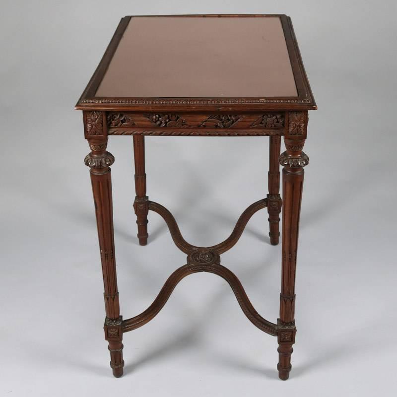 Mirror Antique French Louis XVI Style Heavily Carved Walnut Side Table, 19th Century