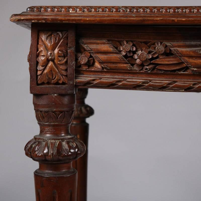 Antique French Louis XVI Style Heavily Carved Walnut Side Table, 19th Century 1