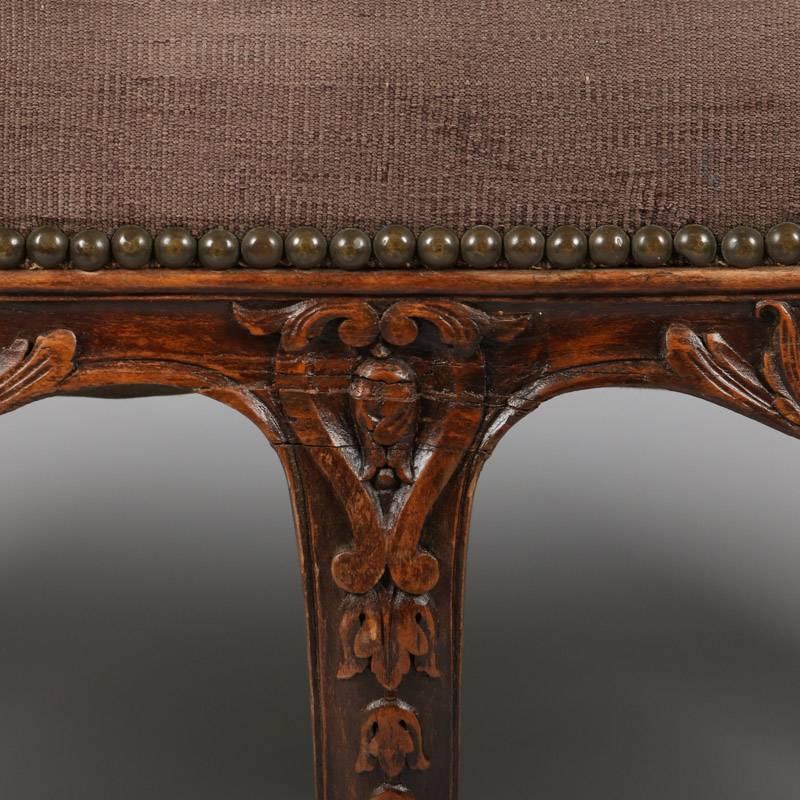 Antique French, Louis XIV Style Caved Mahogany & Tapestry Bench, 19th Century 2