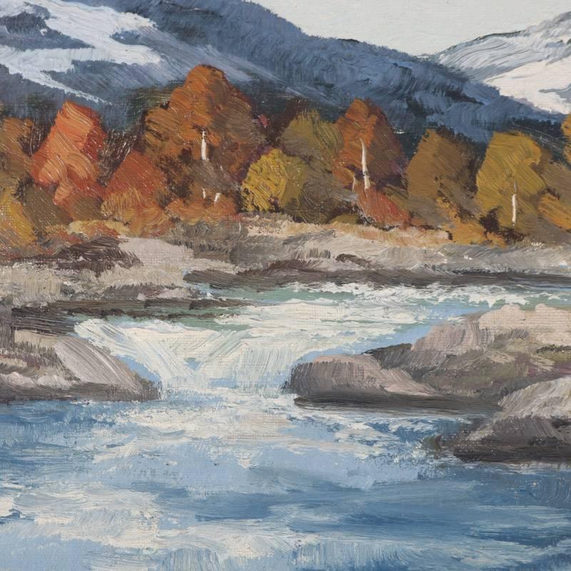 Paint Oil on Panel Western Mountain Stream Landscape 
