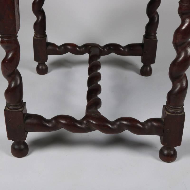 Upholstery Antique Carved Mahogany Barley Twist Footstool with Floral Needlepoint Cushion