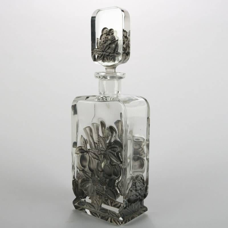 Antique French Lalique School Liqueur Set with Decanter and Six Aperitif Goblets In Good Condition In Big Flats, NY