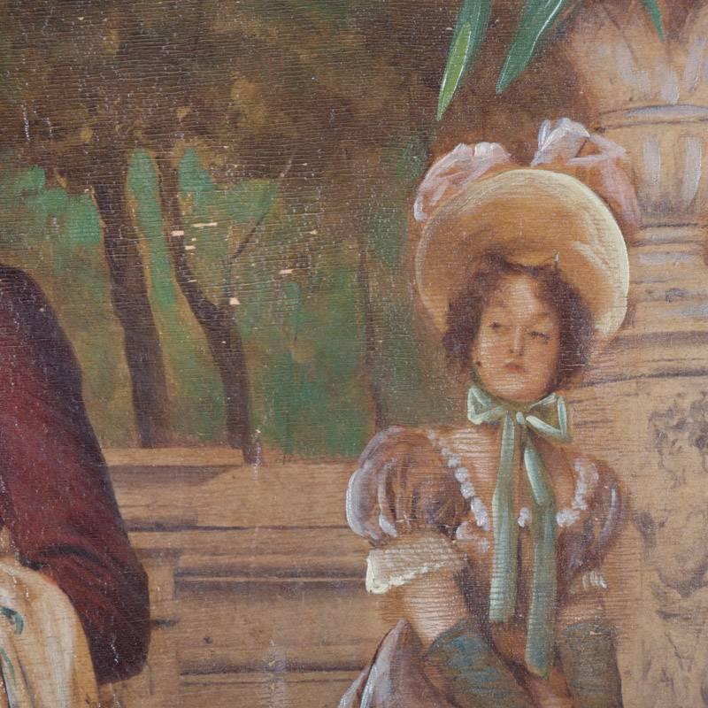 Hand-Painted Antique Italian Oil on Board Painting by Pompeo Massani 