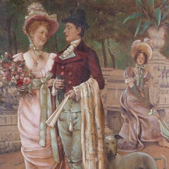 Antique Italian Oil on Board Painting by Pompeo Massani "Slighted", 19th Century