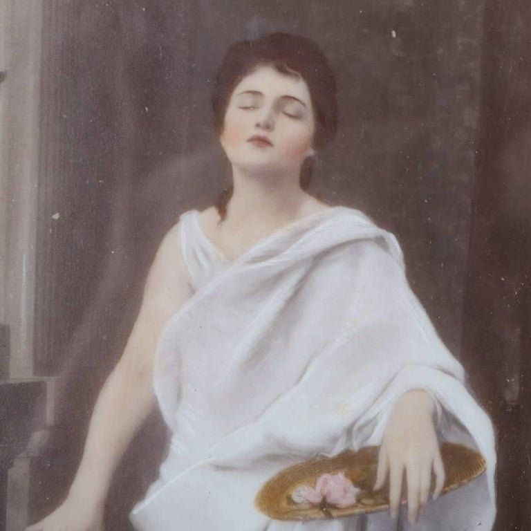 Pair of Antique Classical Portrait Paintings on Milk Glass "Nydia" and