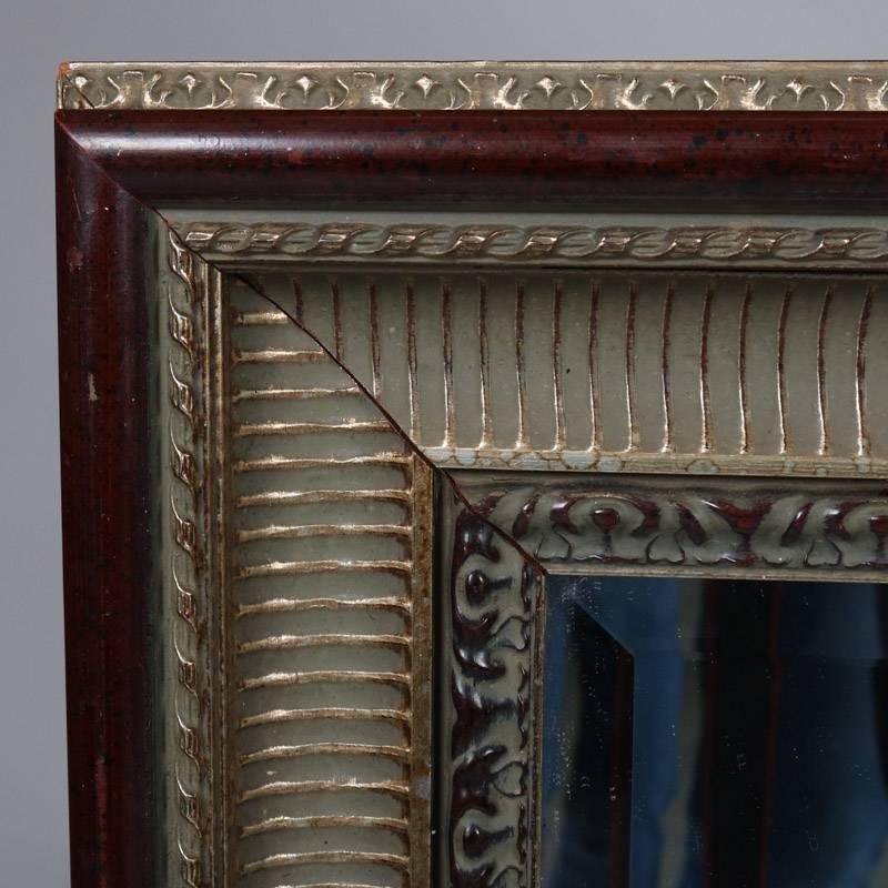 Cove Molded Silver & Gold Gilt Mahogany Framed Beveled Wall Mirror, 20th Century In Good Condition In Big Flats, NY