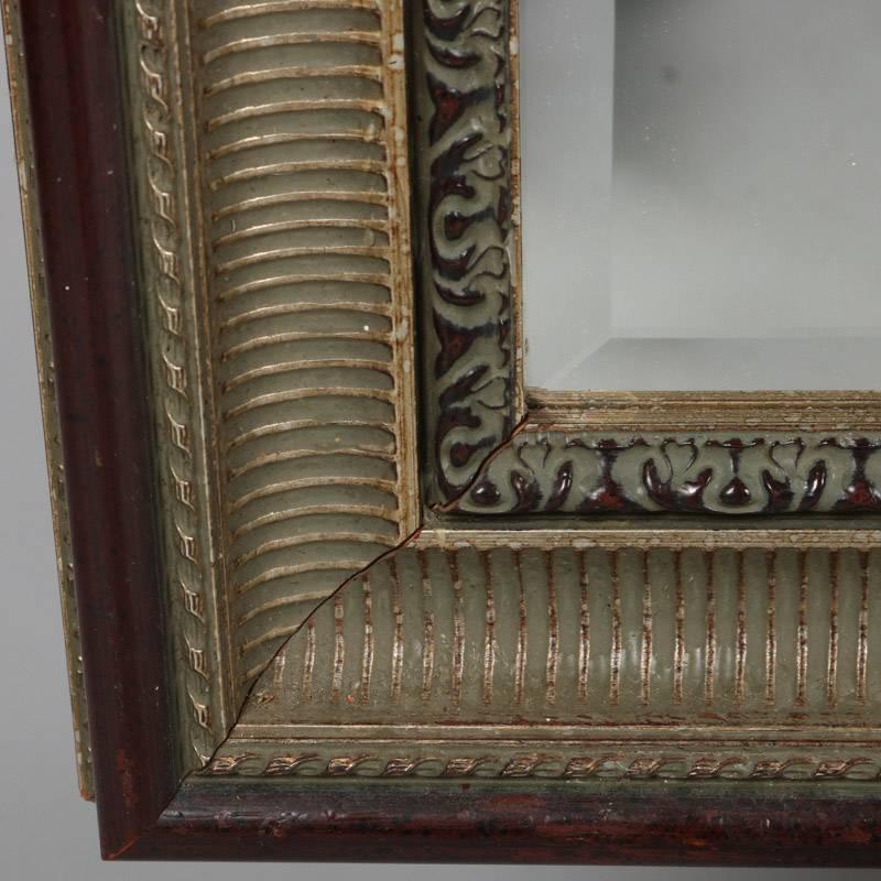 Cove Molded Silver & Gold Gilt Mahogany Framed Beveled Wall Mirror, 20th Century 1