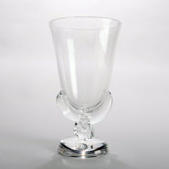 Steuben Colorless Glass Stylized Tulip Form Footed Vase, Signed, 20th Century