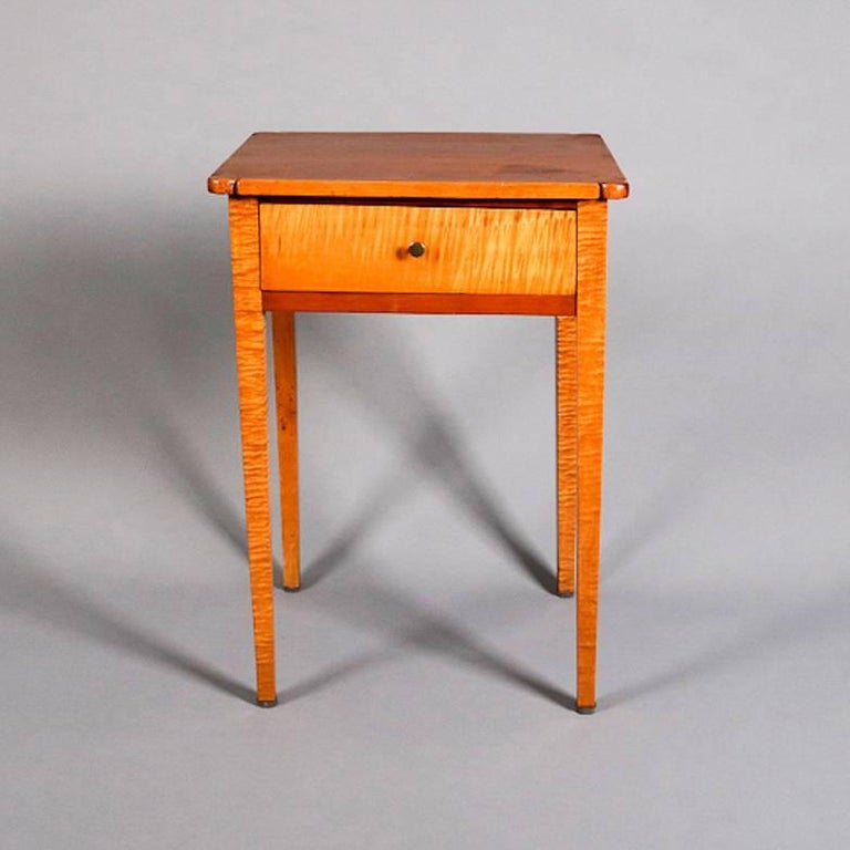 Antique Tiger Maple and Cherry Hepplewhite Single Drawer End Stand