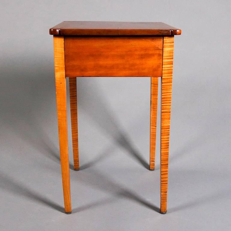 Antique Tiger Maple and Cherry Hepplewhite Single Drawer End Stand