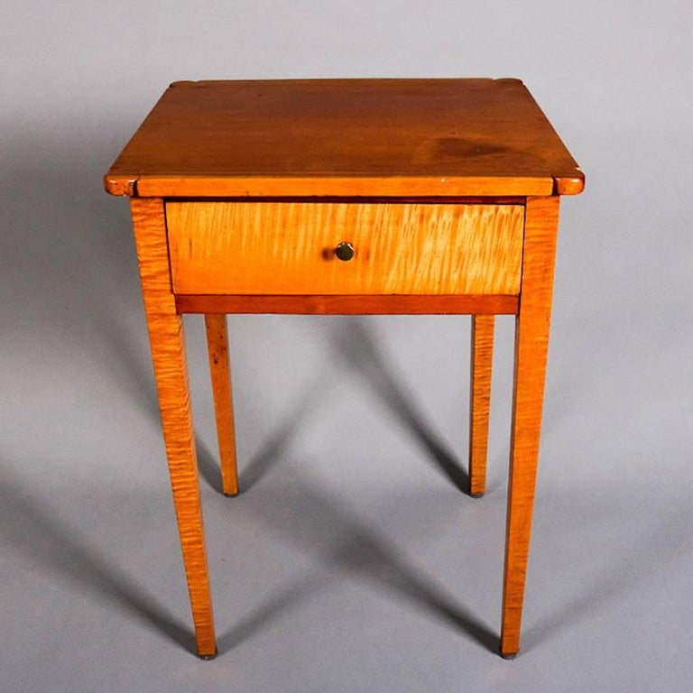 Antique Tiger Maple and Cherry Hepplewhite Single Drawer End Stand