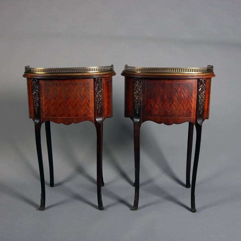 Pair of Antique French Louis XVI Style Mahogany Parquetry with Bronze End Stands 2