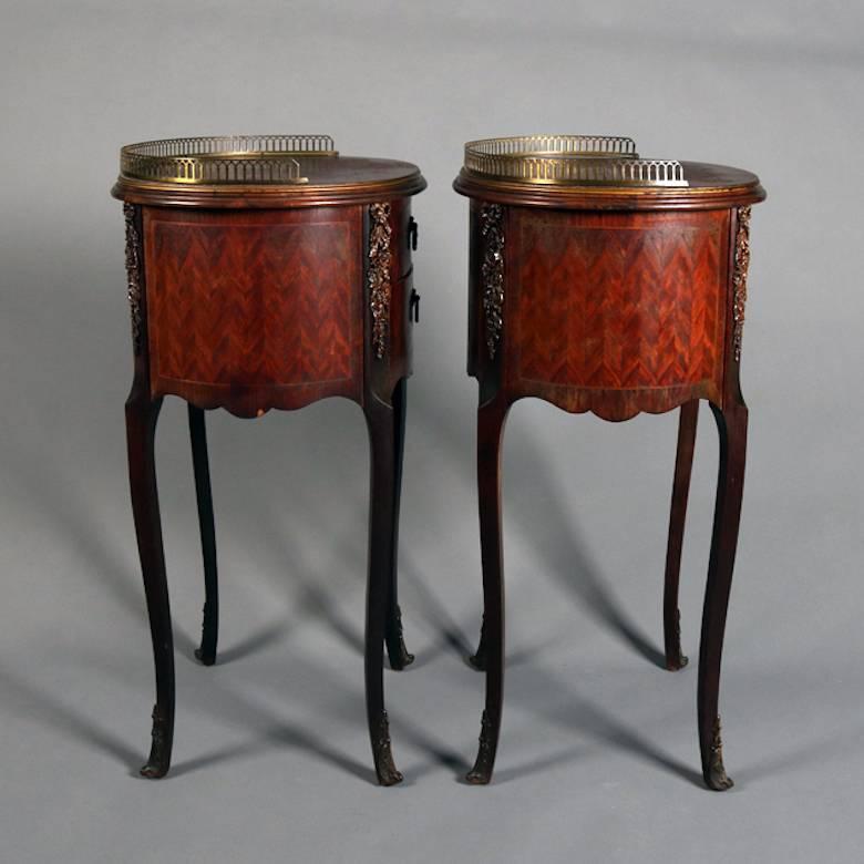 Pair of Antique French Louis XVI Style Mahogany Parquetry with Bronze End Stands 4