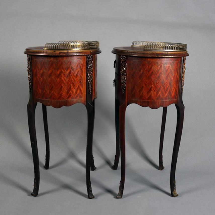 Carved Pair of Antique French Louis XVI Style Mahogany Parquetry with Bronze End Stands