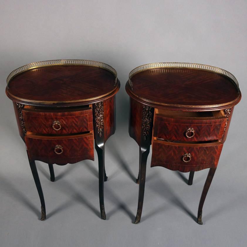 19th Century Pair of Antique French Louis XVI Style Mahogany Parquetry with Bronze End Stands