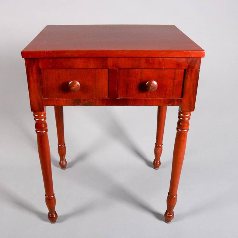 American Antique Sheraton Cherry Two-Drawer End Stand, 19th Century