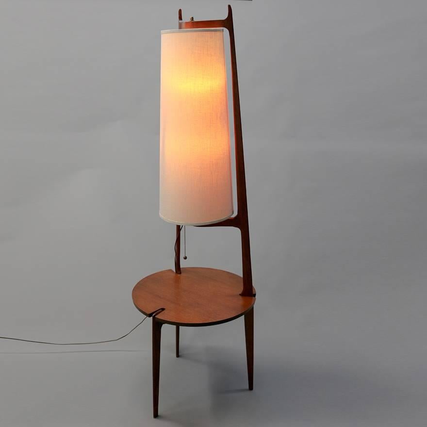 Mid-Century Modern Midcentury Danish Modern Teak Frame Conical Floor Lamp and Stand