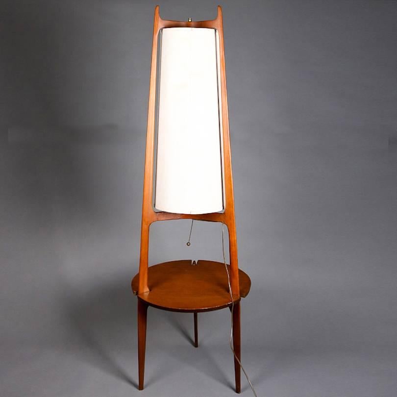 Midcentury Danish Modern Teak Frame Conical Floor Lamp and Stand 1