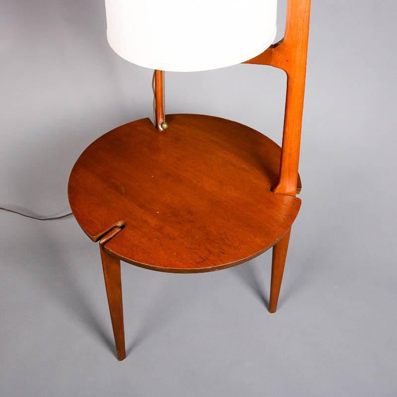 Dutch Midcentury Danish Modern Teak Frame Conical Floor Lamp and Stand