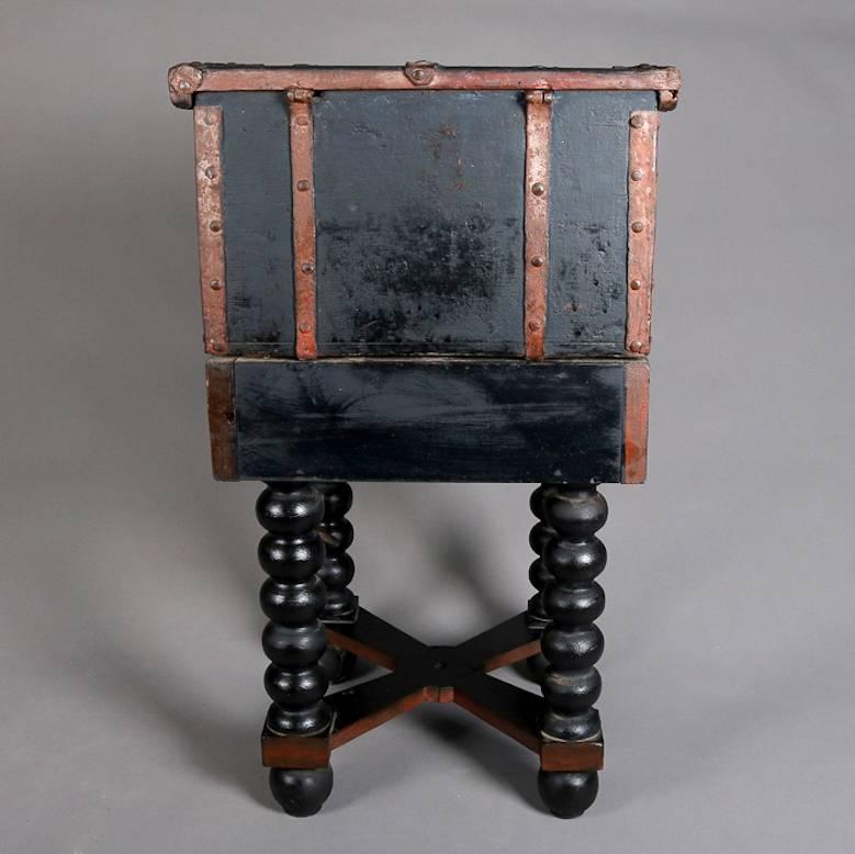 Antique Hand-Painted Ebonized Spanish Baroque Chest on Stand, 19th Century 3