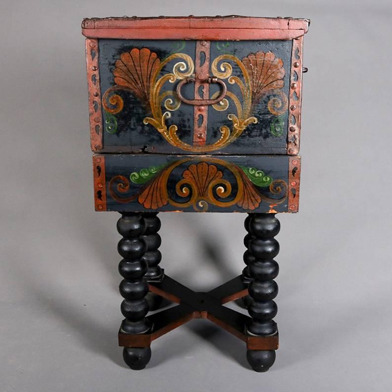 Antique Hand-Painted Ebonized Spanish Baroque Chest on Stand, 19th Century 4