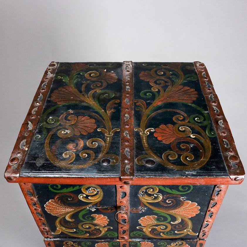 Antique Hand-Painted Ebonized Spanish Baroque Chest on Stand, 19th Century 1