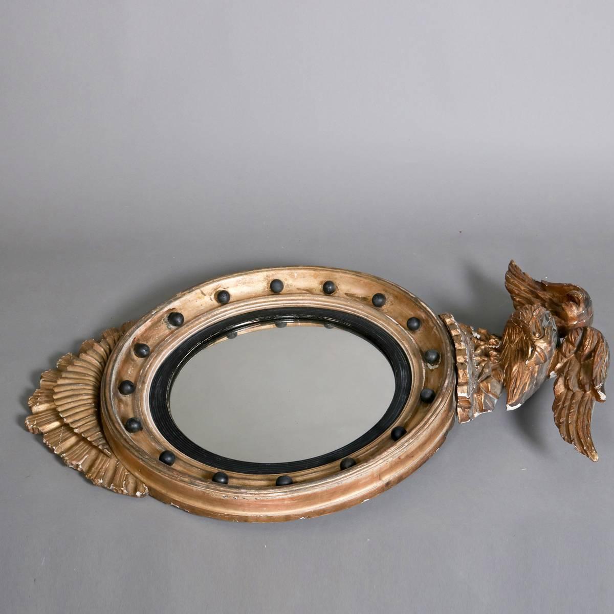 American Antique Federal Giltwood and Ebonized Figural Eagle Bullseye Wall Mirror