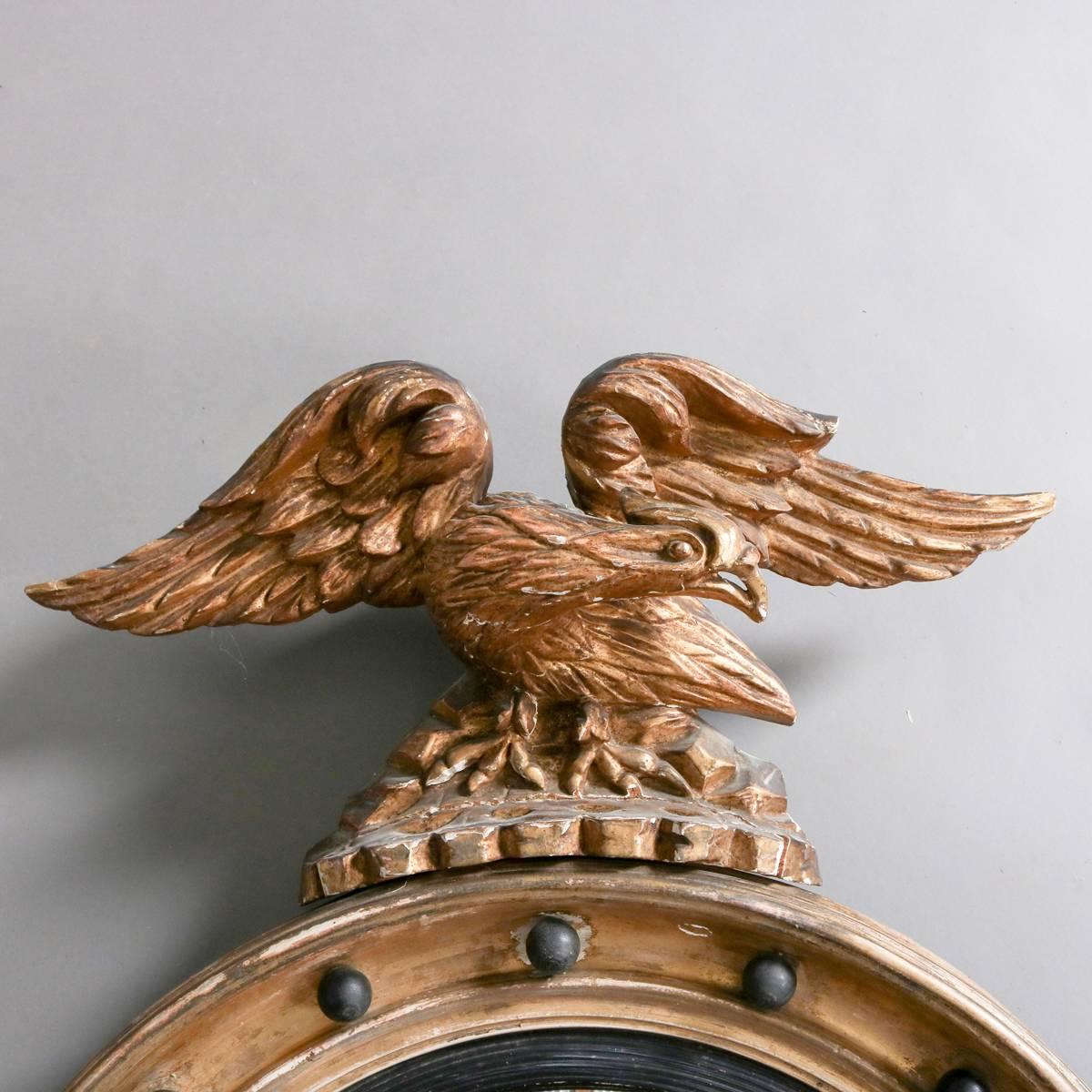 Antique Federal Giltwood and Ebonized Figural Eagle Bullseye Wall Mirror 1