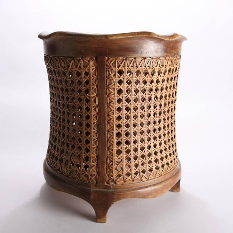 Antique French Louis XV Style Carved Walnut and Caned Footed Basket 20th Century 4