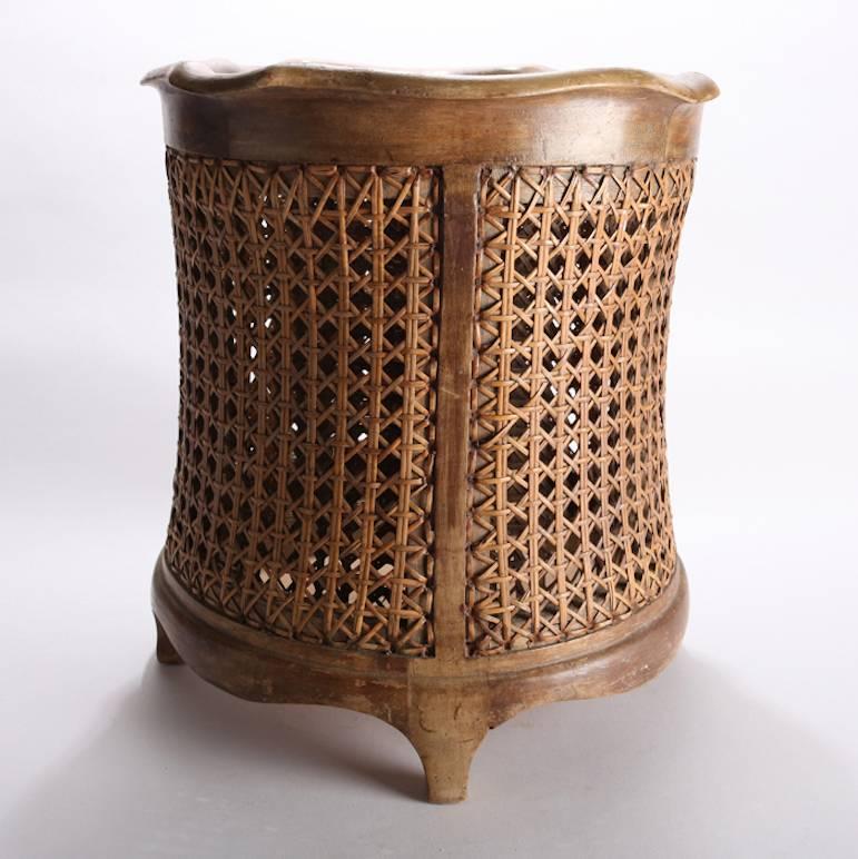 Antique French Louis XV Style Carved Walnut and Caned Footed Basket 20th Century In Good Condition In Big Flats, NY