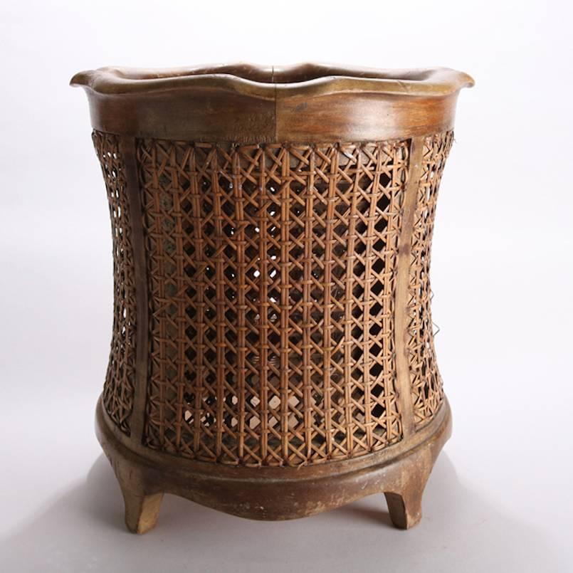 Antique French Louis XV Style Carved Walnut and Caned Footed Basket 20th Century 3