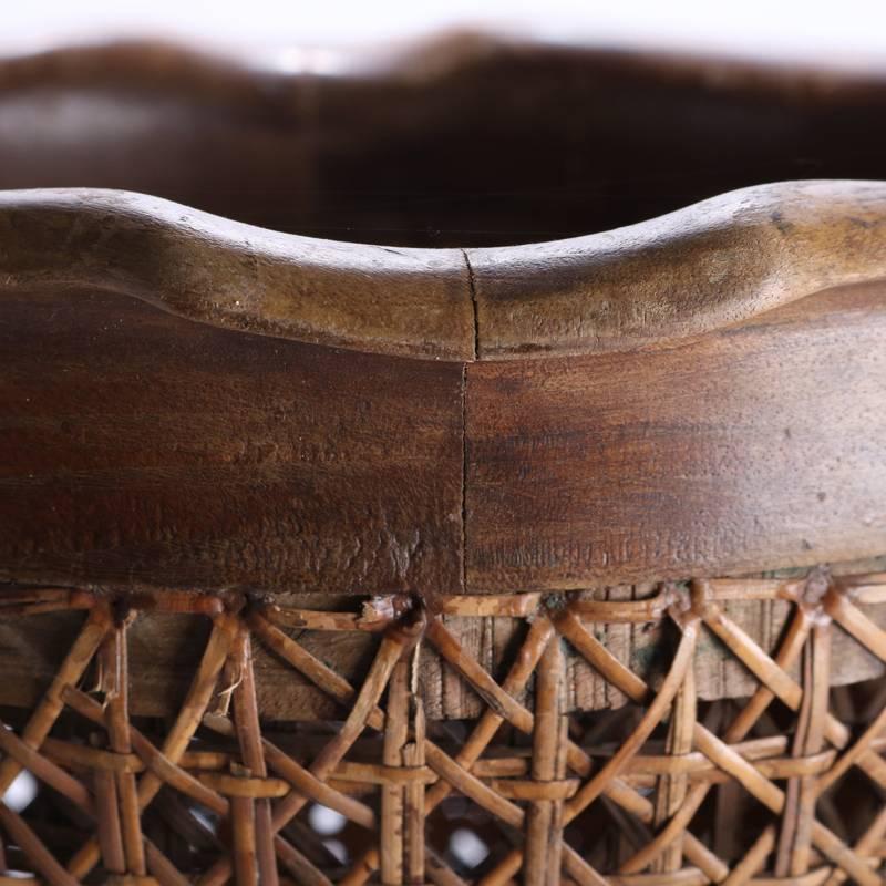 Antique French Louis XV Style Carved Walnut and Caned Footed Basket 20th Century 1