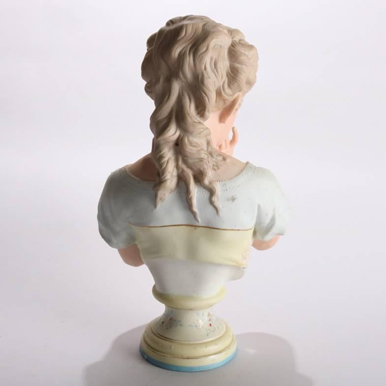 Antique English Chelsea School Hand-Painted and Gilt Bisque Porcelain Bust 1