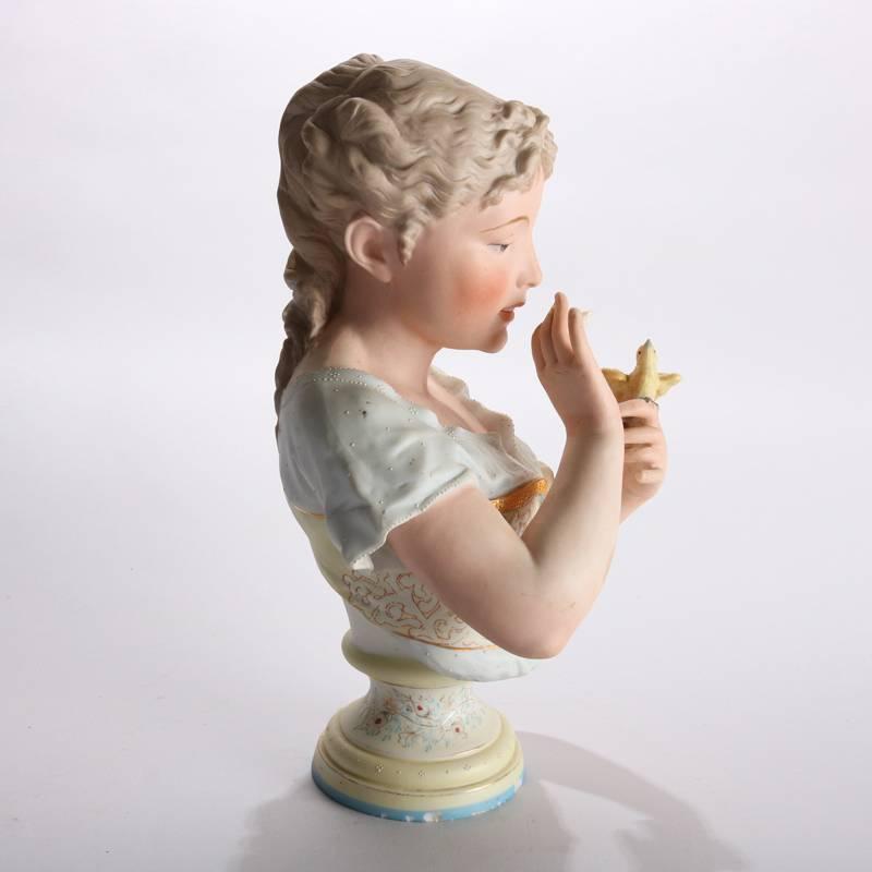 Antique English Chelsea School Hand-Painted and Gilt Bisque Porcelain Bust 2