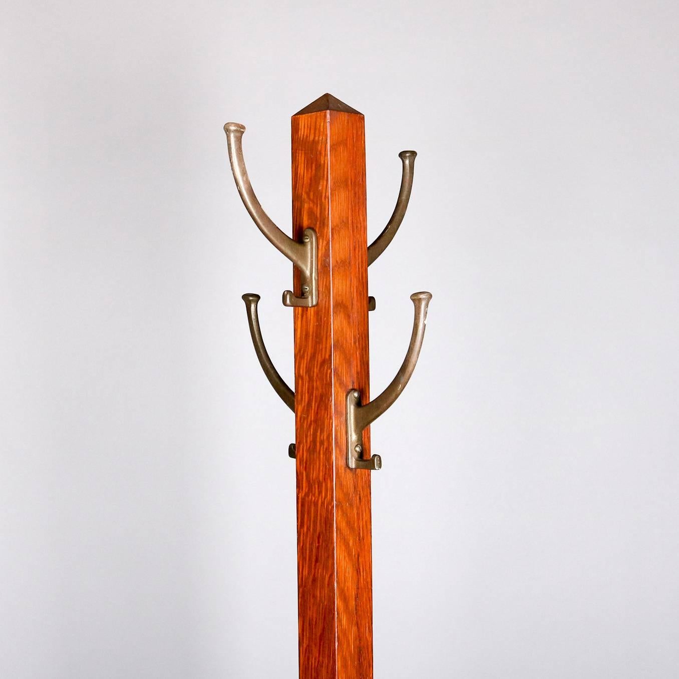 Antique Arts and Crafts Mission Oak Hall Tree Coat Rack, Early 20th ...