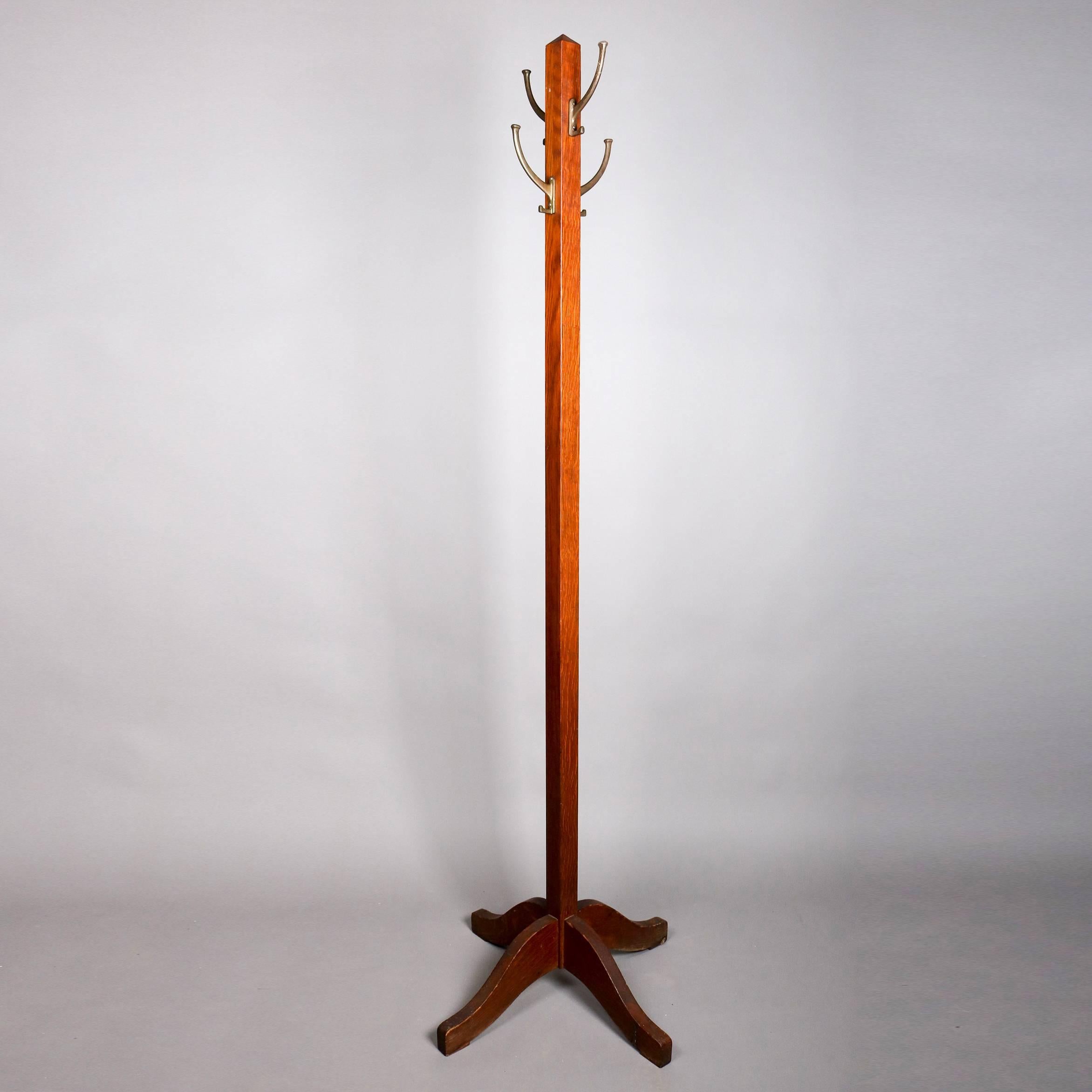 Arts and Crafts Antique Arts & Crafts Mission Oak Hall Tree Coat Rack, Early 20th Century