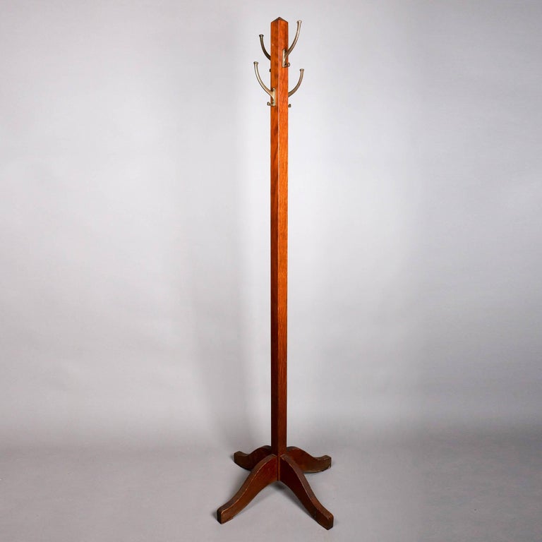 Antique Arts and Crafts Mission Oak Hall Tree Coat Rack, Early 20th
