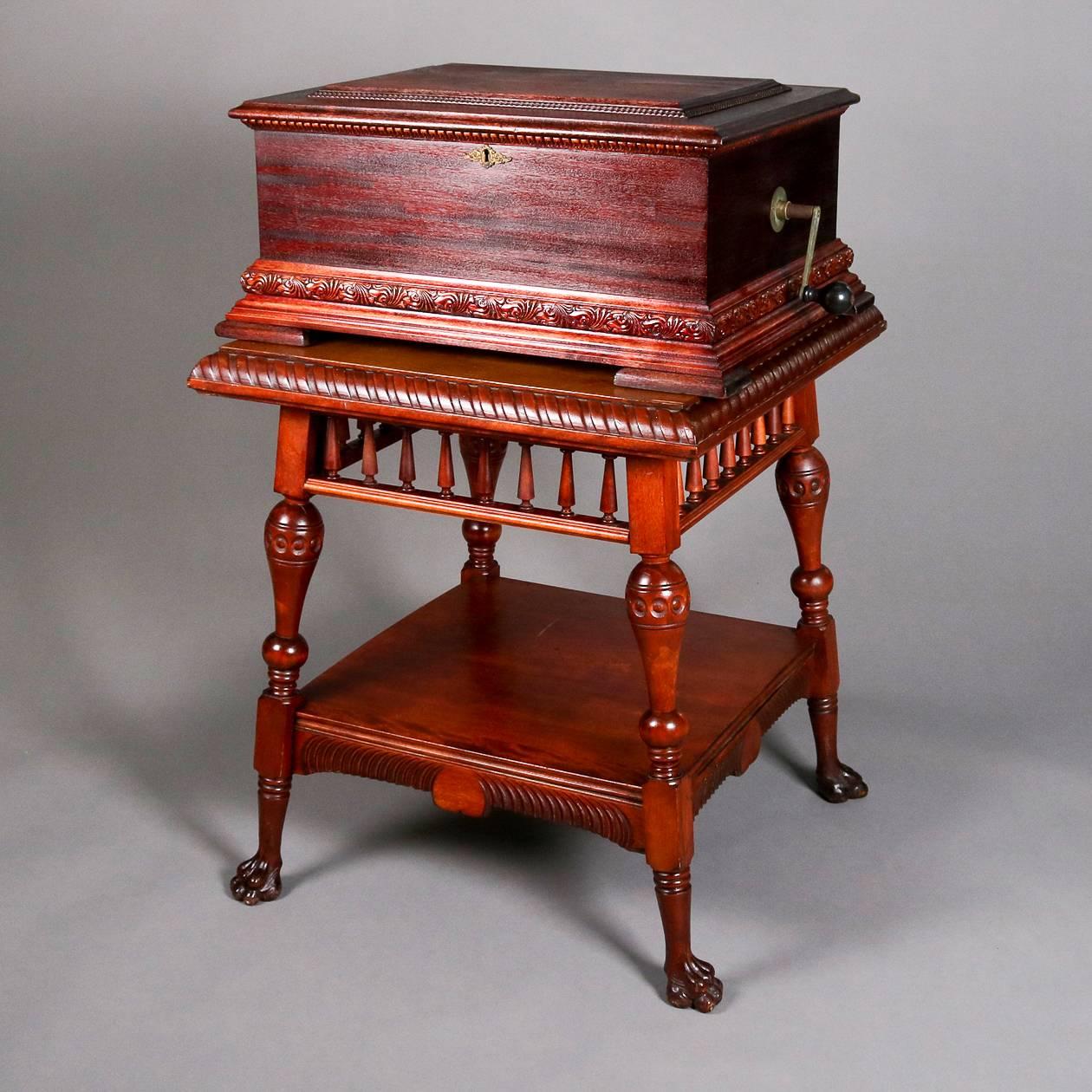 Antique Stella Double Comb Music Box with Mahogany Case and Stand, 19th Century 1