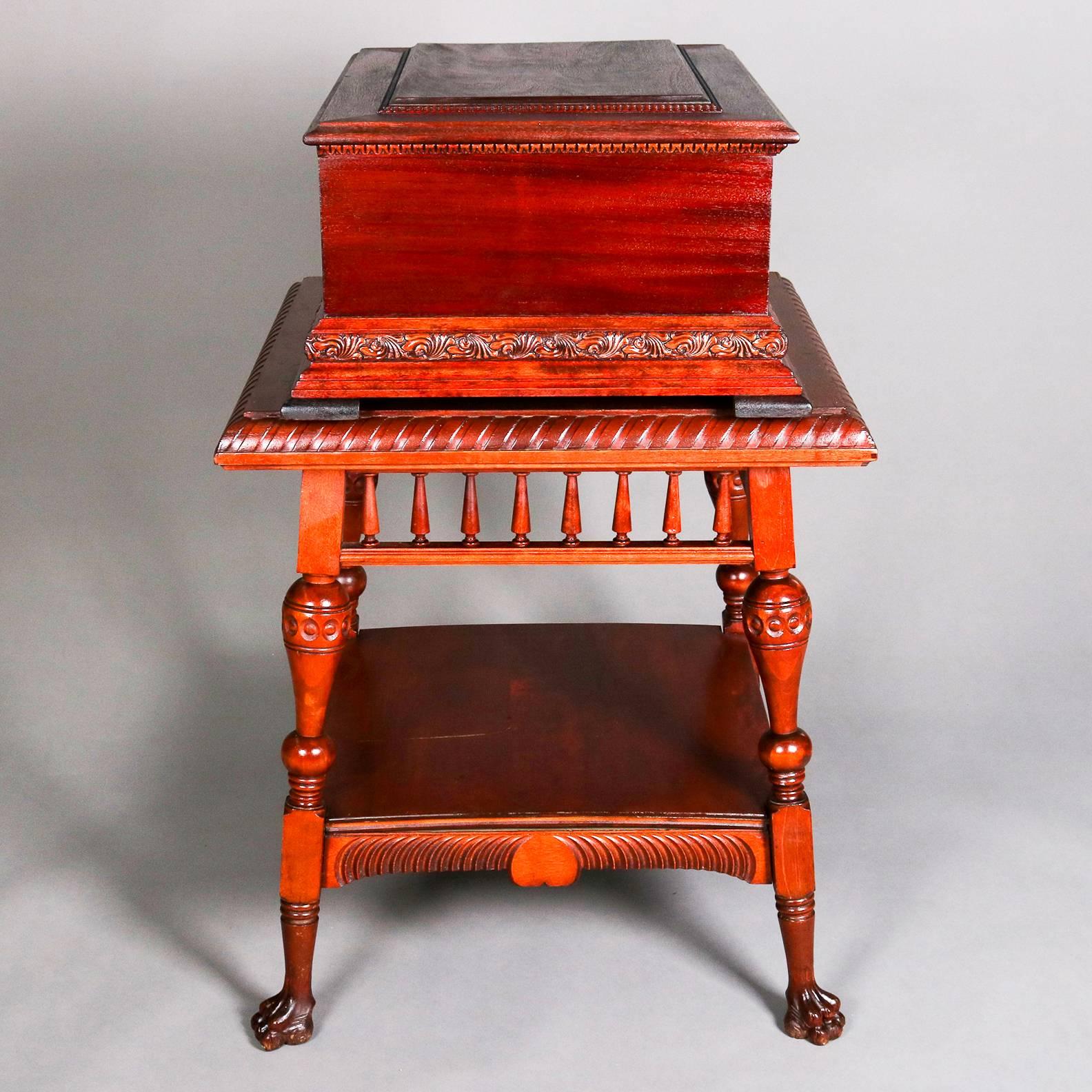 Antique Stella Double Comb Music Box with Mahogany Case and Stand, 19th Century 4