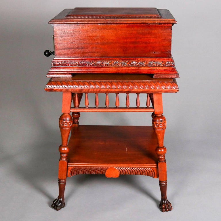 Antique Stella Double Comb Music Box with Mahogany Case and Stand, 19th