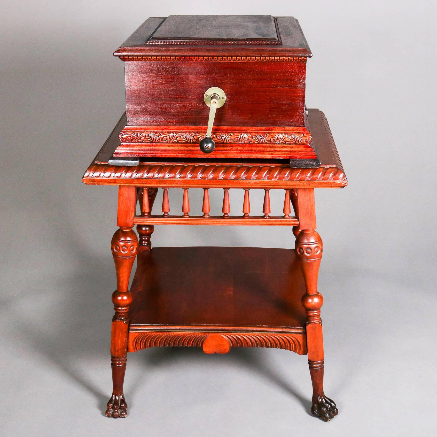 Antique Stella Double Comb Music Box with Mahogany Case and Stand, 19th Century 2