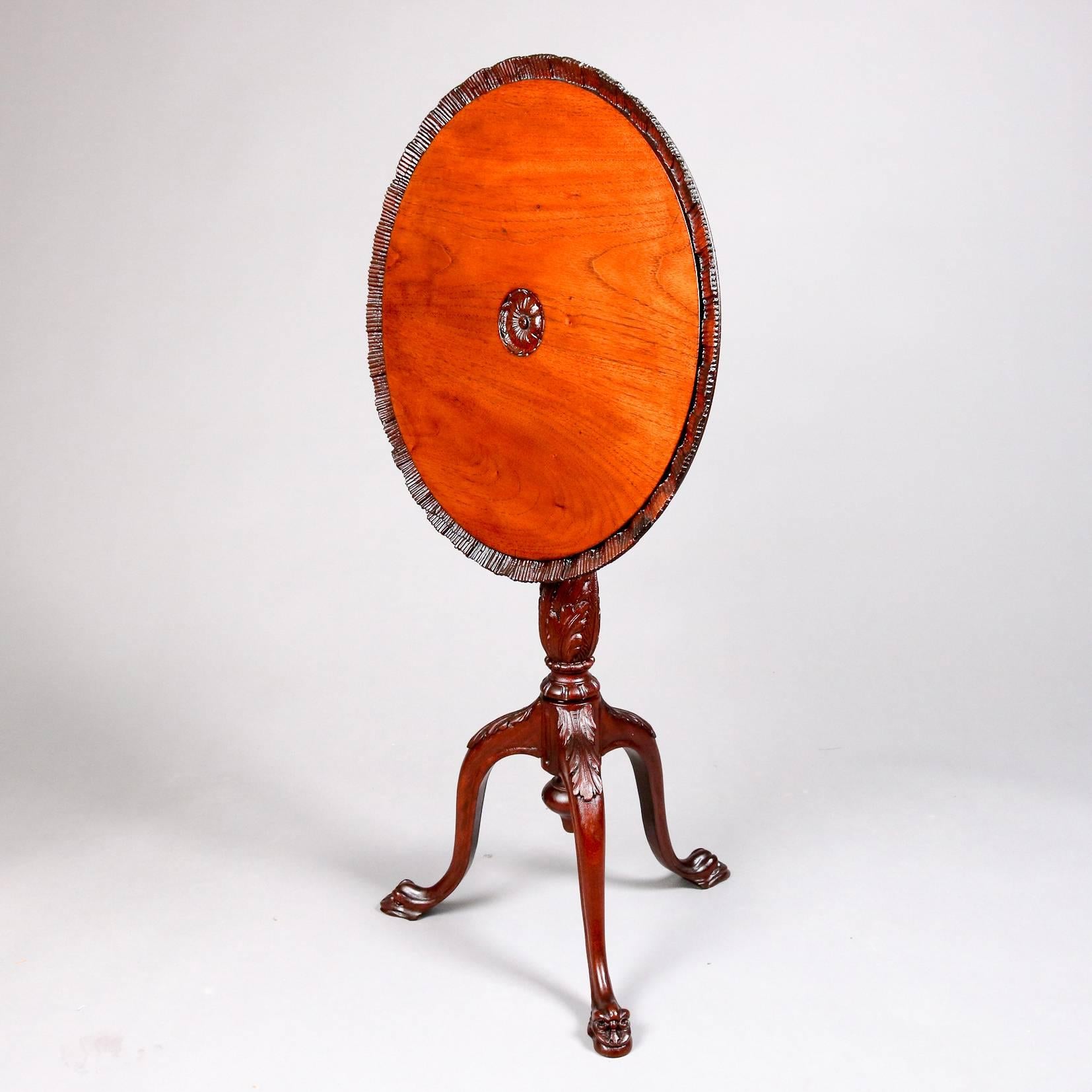 Antique Carved Mahogany Figural Tilt Top Pie Crust Table with Acanthus 4