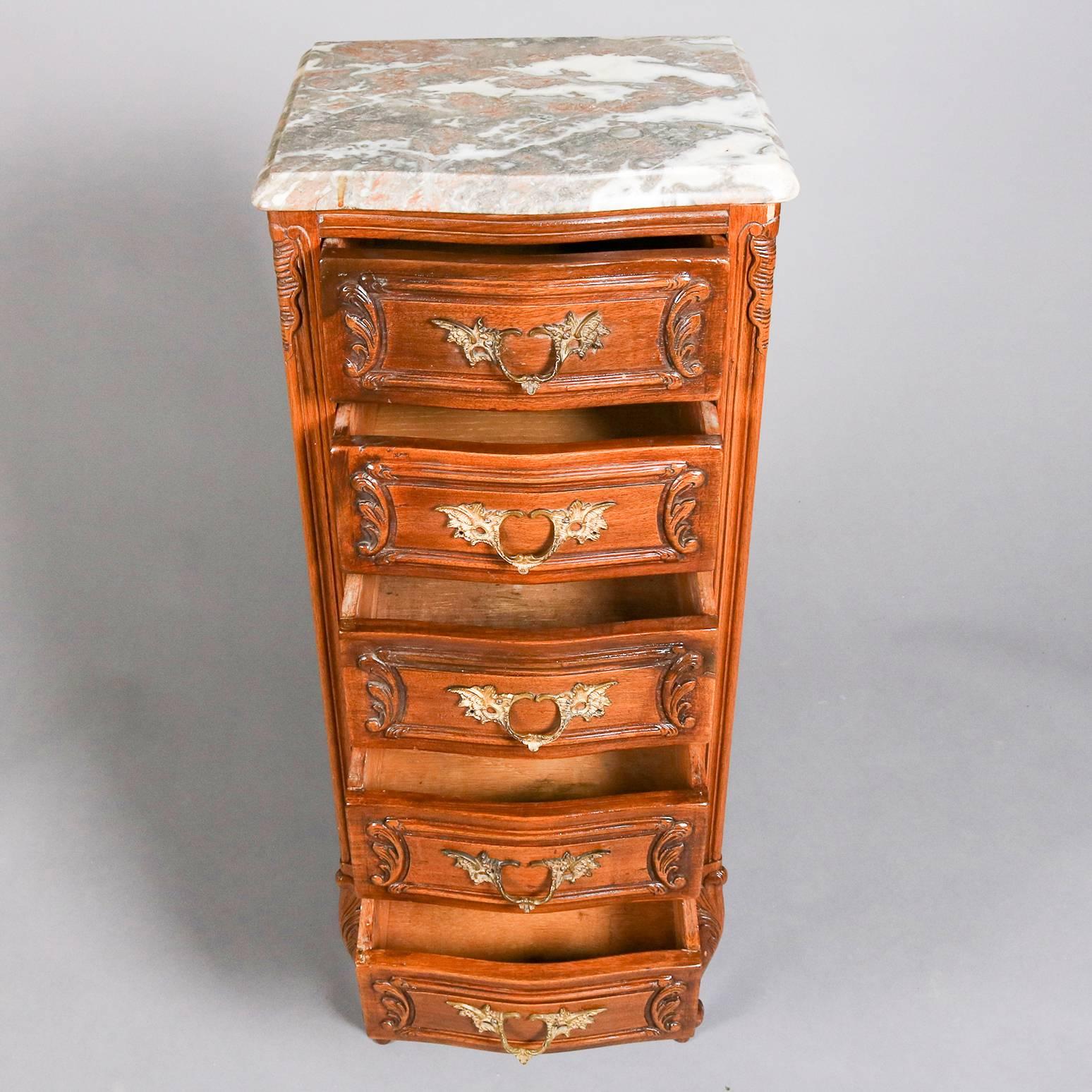 French Louis XVI Style Walnut and Marble with Bronze Lingerie Chest In Good Condition In Big Flats, NY