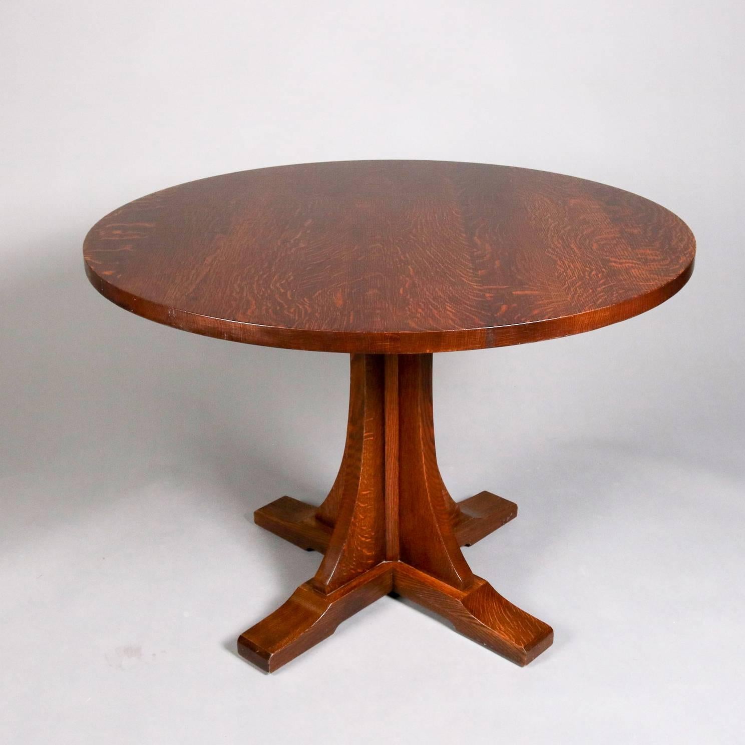 Stickley Arts & Crafts Mission Oak Dining Round Table, 21st Century In Good Condition In Big Flats, NY