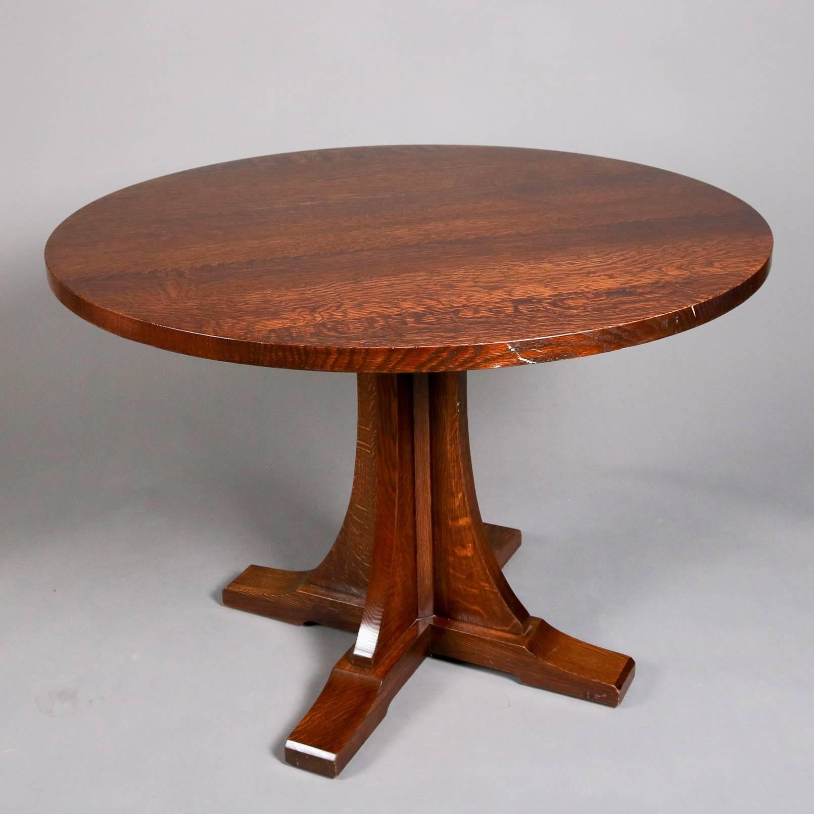 Contemporary Stickley Arts & Crafts Mission Oak Dining Round Table, 21st Century