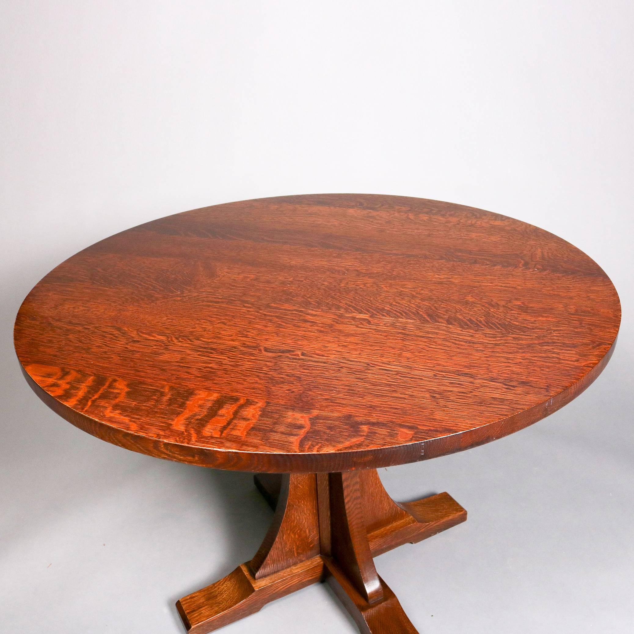 American Stickley Arts & Crafts Mission Oak Dining Round Table, 21st Century