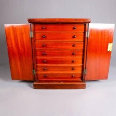 Antique Satinwood Inlaid Flame Mahogany Seven-Drawer Specimen Cabinet